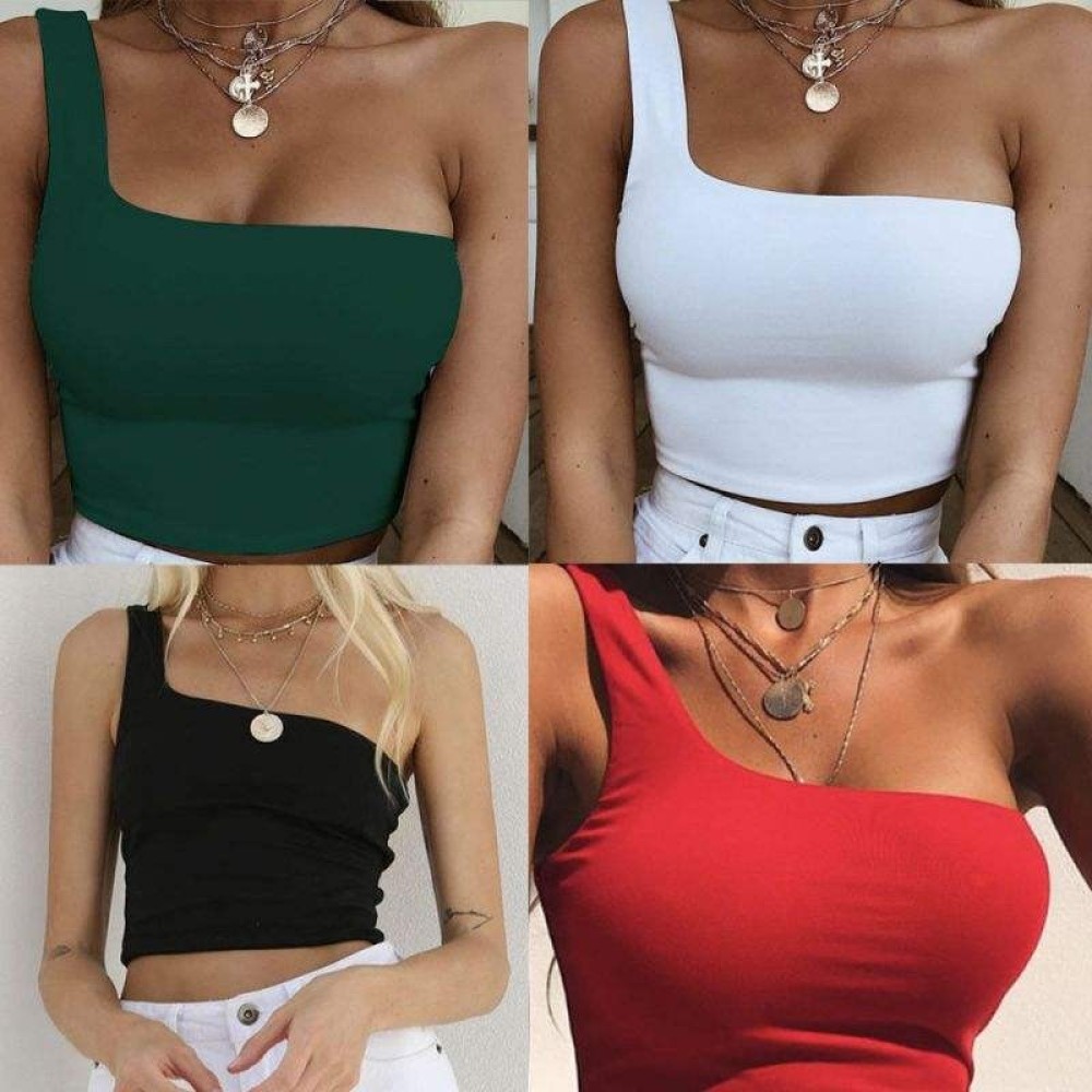 2022 Women Lady Female One Shoulder Crop Tops Sleeveless T-Shirt Tank Tops Summer Beach Vest Bare Midriff Summer Fashion Clothes